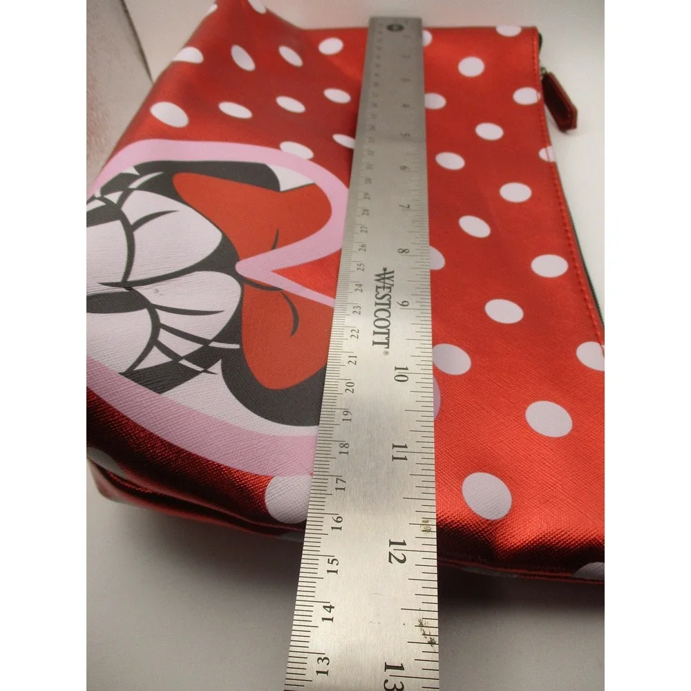 Disney Minnie Mouse Red Metallic Polka Dot Heart Makeup Bag Cosmetic Pouch
